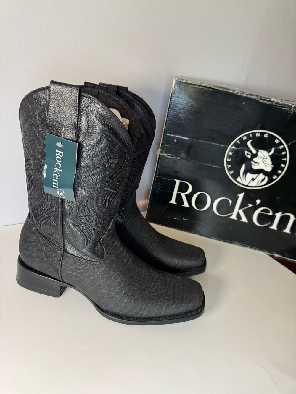 Rock'em Elephant Square Toe Cowboy Boots- Genuine Bovine Leather- Mens 11